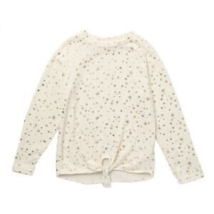 C&C California Girls Tie Front Cozy Top Ivory Gold Foil Stars XS(4/5) MSRP $26